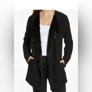 UGG Abriana Black Fleece Faux Fur Lined Shawl Cardigan Size Medium Women​​